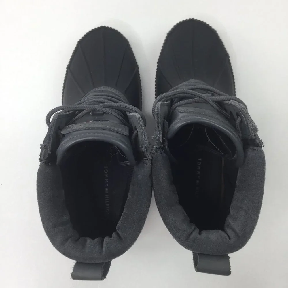 832. Tommy Hilfiger Sleek Waterproof Black Rain & Snow Duck Ankle Boots